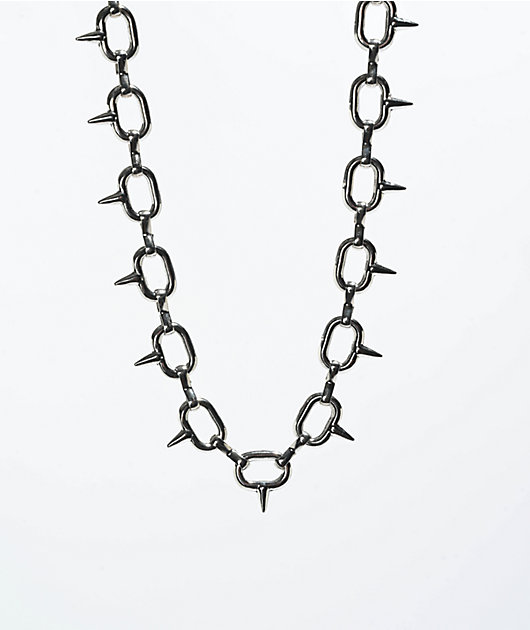 Stone + Locket Spike Silver Choker Necklace | Zumiez